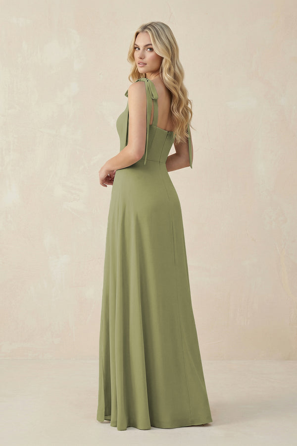 Square Neck Chiffon A - Line Bridesmaid Dress With Bow - SHE IS ME Bridesmaid Dresses