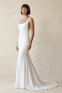 Square Neck Mermaid Satin Wedding Dress in White - SHE IS ME Wedding Dresses