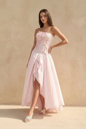 Strapless 3D Floral Appliques Gown in Pink - SHE IS ME