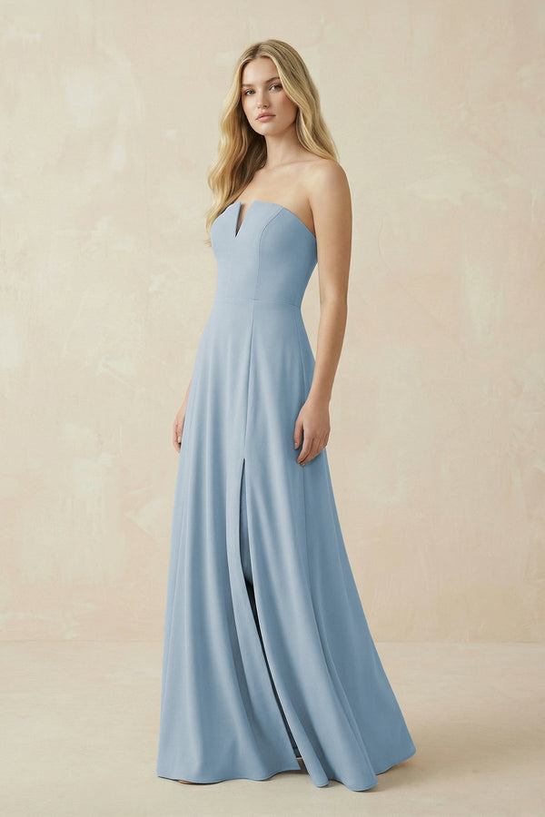 Strapless A - Line Chiffon Bridesmaid Dress With Slit - SHE IS ME Bridesmaid Dresses