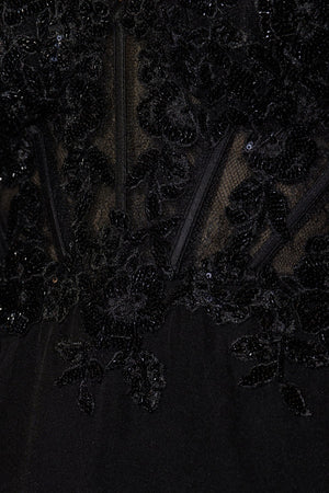 Strapless Corset Gown With Appliques in Black - SHE IS ME