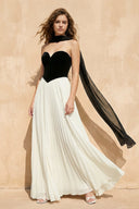 Strapless Pleated Maxi Dress in Black and Ivory - SHE IS ME
