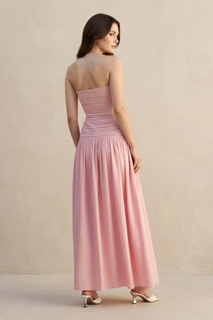 Strapless Ruched Maxi Dress in Blush - SHE IS ME