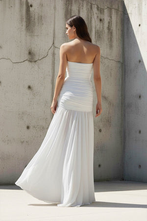 Strapless Ruched Maxi Dress in White - SHE IS ME