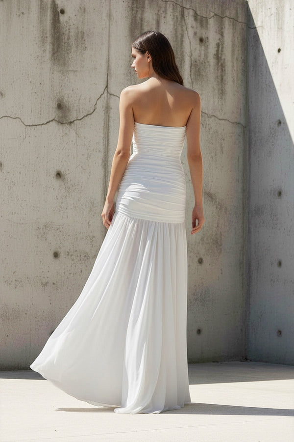 Strapless Ruched Maxi Dress in White - SHE IS ME