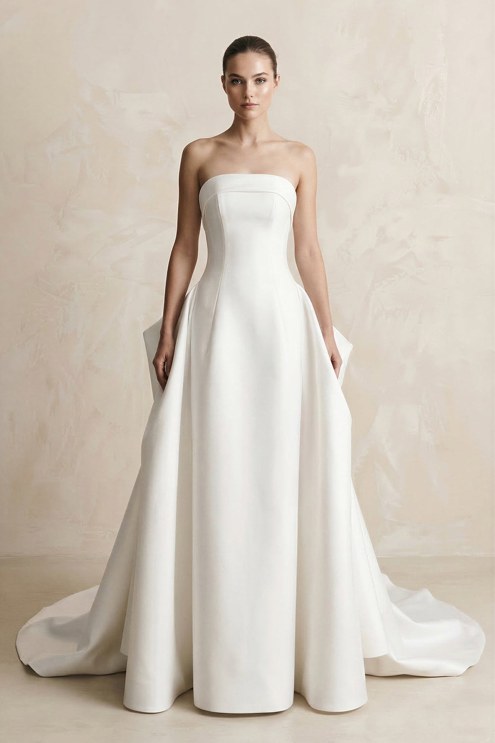 Strapless Satin Ball Gown Wedding Dress in White - SHE IS ME Wedding Dresses