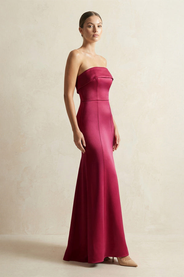 Strapless Satin Mermaid Bridesmaid Dress in Burgundy - SHE IS ME Bridesmaid Dresses