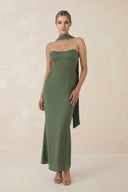 Strapless Sheath Midi Bridesmaid Dress With Ribbon in Thyme - SHE IS ME Bridesmaid Dresses
