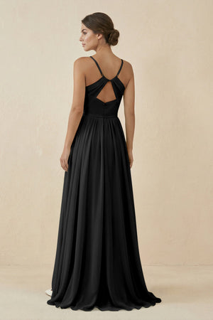 Sweetheart A - Line Chiffon Bridesmaid Dress in Black - SHE IS ME Bridesmaid Dresses