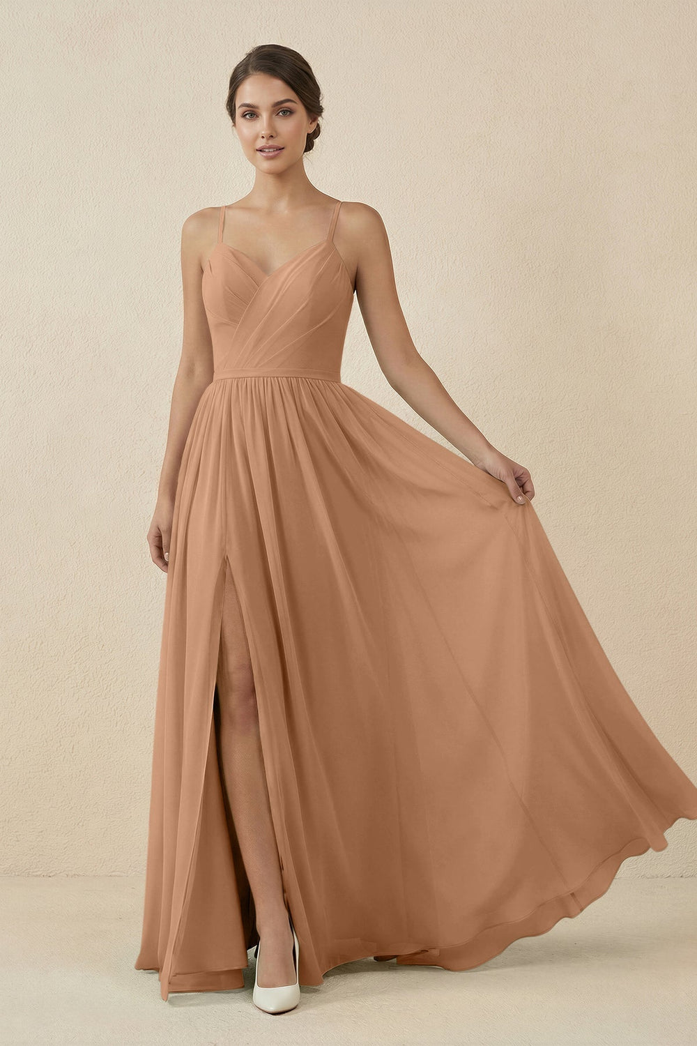 Sweetheart A - Line Chiffon Bridesmaid Dress in Bronzer - SHE IS ME Bridesmaid Dresses