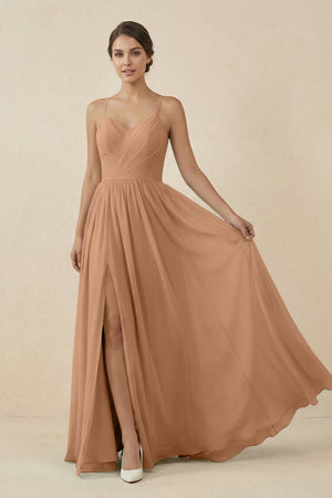 Sweetheart A - Line Chiffon Bridesmaid Dress in Bronzer - SHE IS ME Bridesmaid Dresses
