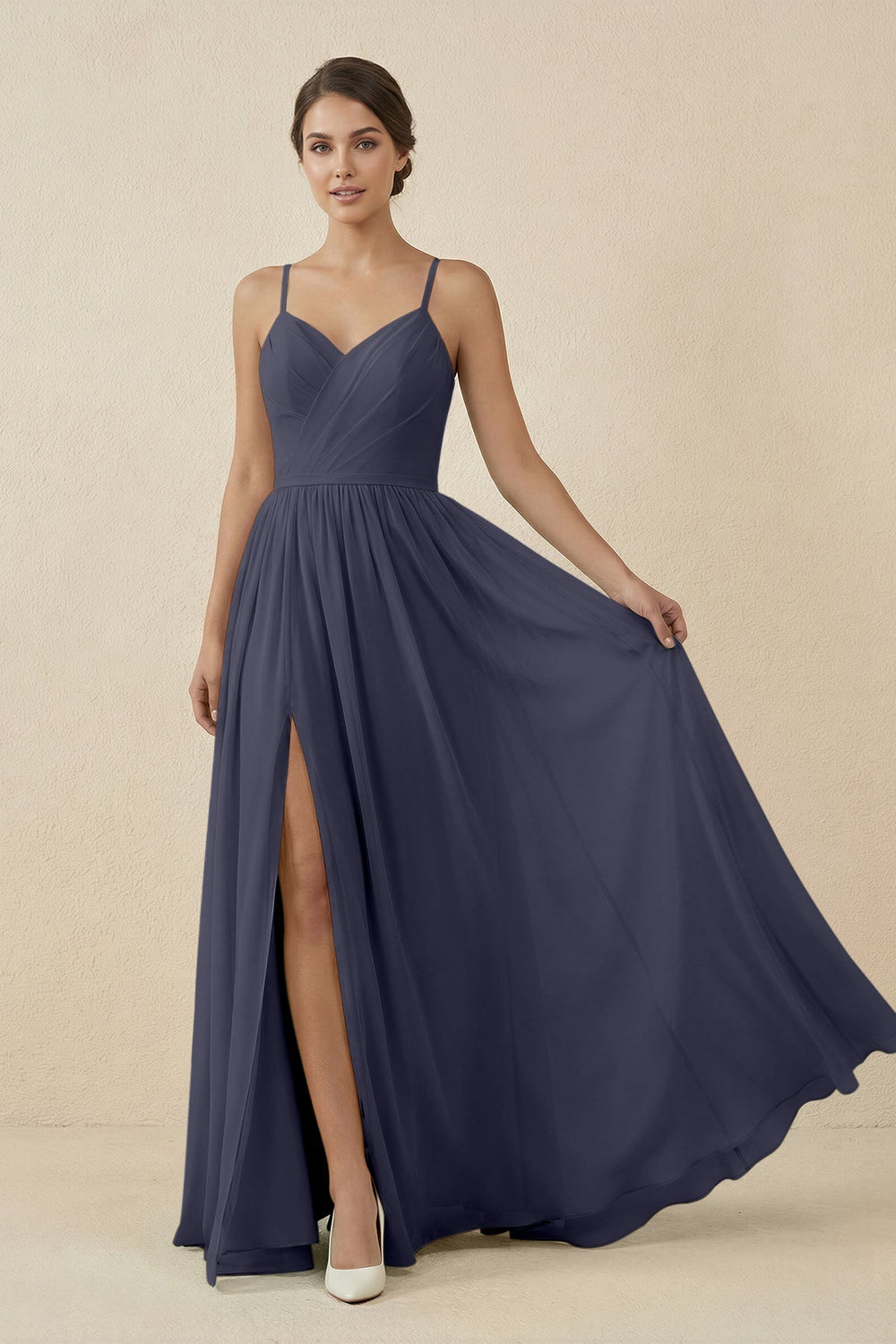 Sweetheart A - Line Chiffon Bridesmaid Dress in Dusk Blue - SHE IS ME Bridesmaid Dresses