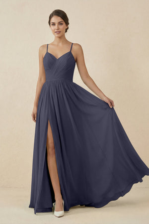 Sweetheart A - Line Chiffon Bridesmaid Dress in Dusk Blue - SHE IS ME Bridesmaid Dresses