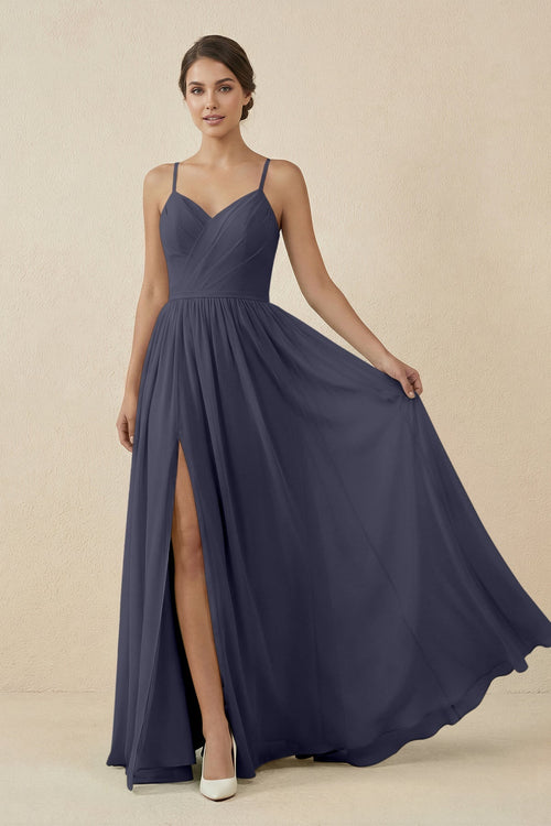 Sweetheart A - Line Chiffon Bridesmaid Dress in Dusk Blue - SHE IS ME Bridesmaid Dresses