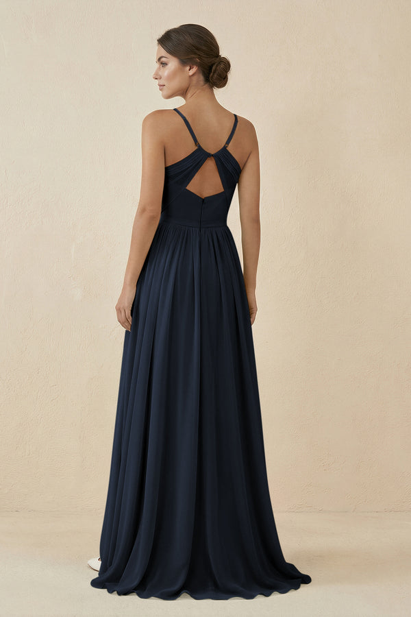 Sweetheart A - Line Chiffon Bridesmaid Dress in Navy - SHE IS ME Bridesmaid Dresses