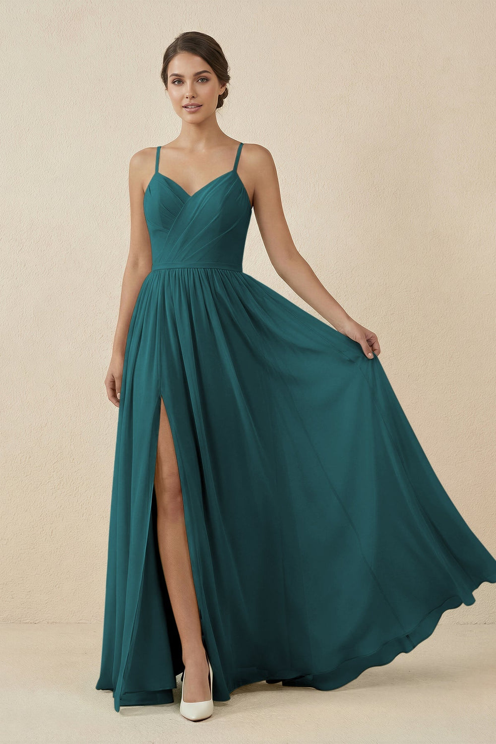 Sweetheart A - Line Chiffon Bridesmaid Dress in Pine - SHE IS ME Bridesmaid Dresses