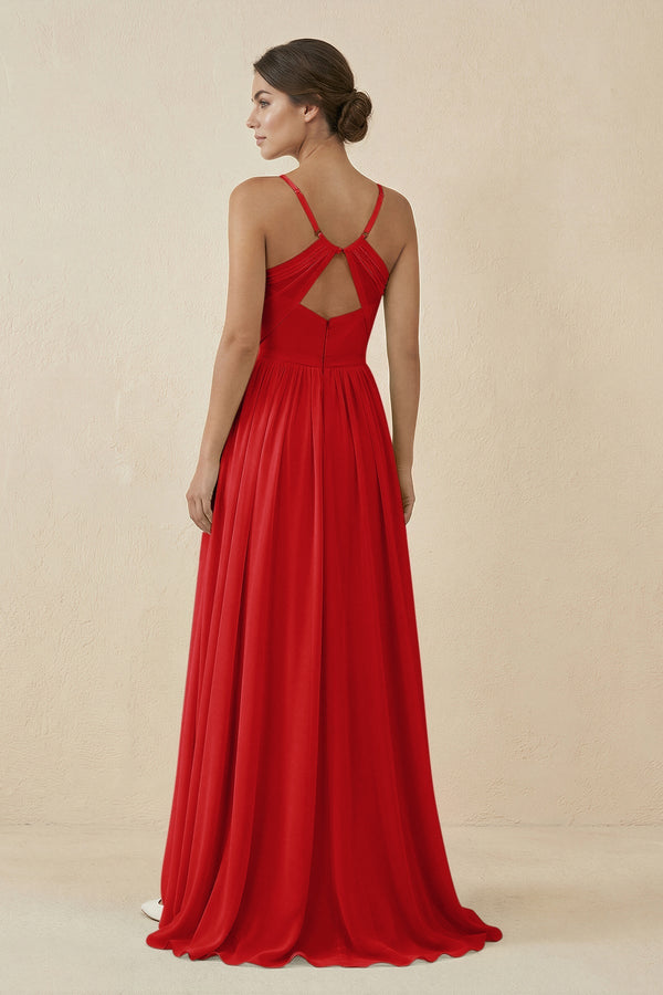 Sweetheart A - Line Chiffon Bridesmaid Dress in Ruby Red - SHE IS ME Bridesmaid Dresses