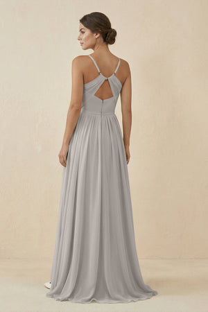 Sweetheart A - Line Chiffon Bridesmaid Dress in Silver - SHE IS ME Bridesmaid Dresses