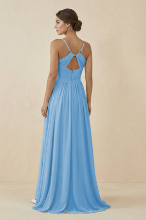 Sweetheart A - Line Chiffon Bridesmaid Dress in Steel Blue - SHE IS ME Bridesmaid Dresses