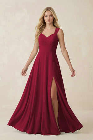 Sweetheart A - Line Chiffon Long Bridesmaid Dress in Berry - SHE IS ME Bridesmaid Dresses