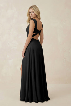 Sweetheart A - Line Chiffon Long Bridesmaid Dress in Black - SHE IS ME Bridesmaid Dresses