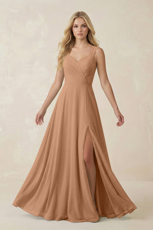 Sweetheart A - Line Chiffon Long Bridesmaid Dress in Bronzer - SHE IS ME Bridesmaid Dresses