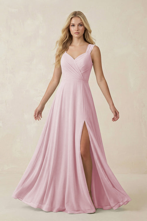Sweetheart A - Line Chiffon Long Bridesmaid Dress in Candy Pink - SHE IS ME Bridesmaid Dresses