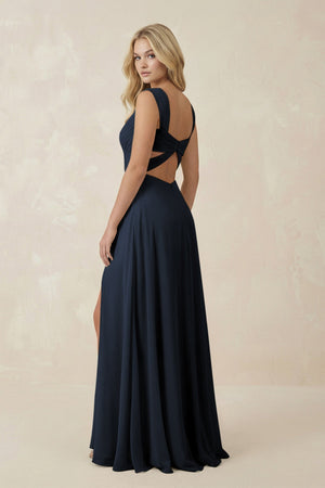 Sweetheart A - Line Chiffon Long Bridesmaid Dress in Dark Navy - SHE IS ME Bridesmaid Dresses