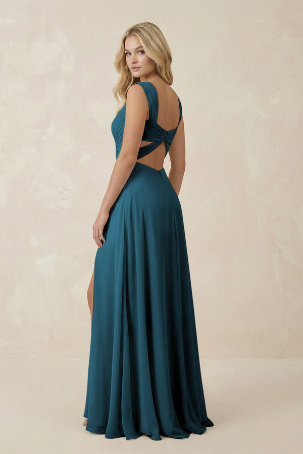 Sweetheart A - Line Chiffon Long Bridesmaid Dress in Dark Teal - SHE IS ME Bridesmaid Dresses