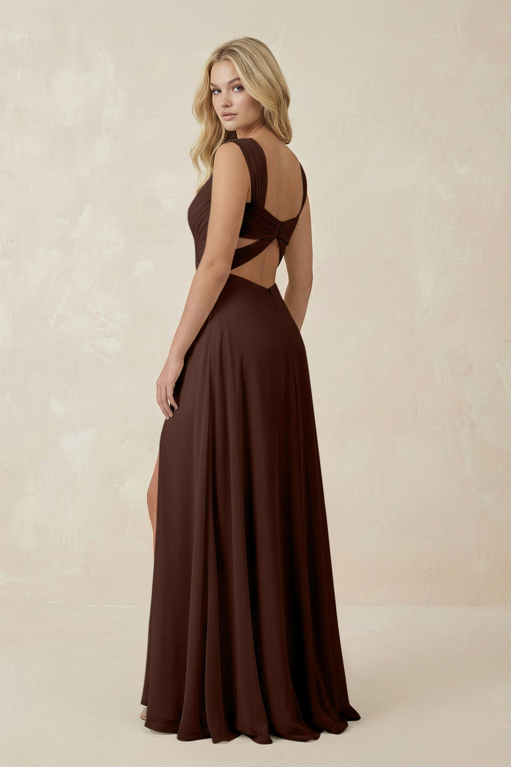 Sweetheart A - Line Chiffon Long Bridesmaid Dress in Espresso - SHE IS ME Bridesmaid Dresses