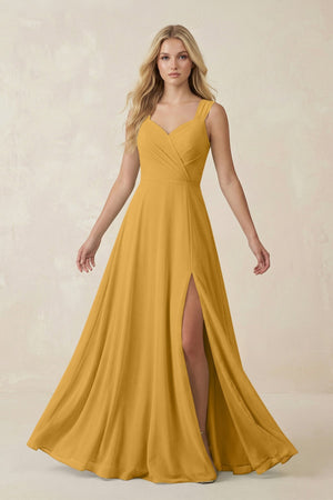 Sweetheart A - Line Chiffon Long Bridesmaid Dress in Marigold - SHE IS ME Bridesmaid Dresses
