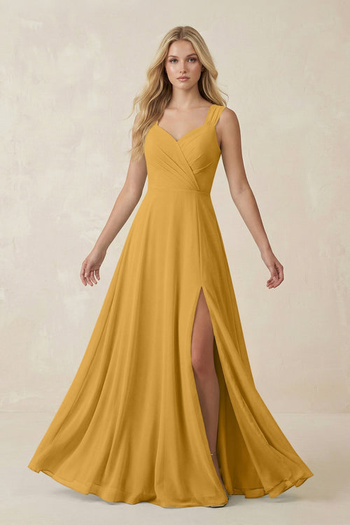 Sweetheart A - Line Chiffon Long Bridesmaid Dress in Marigold - SHE IS ME Bridesmaid Dresses