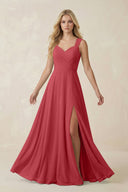 Sweetheart A - Line Chiffon Long Bridesmaid Dress in Merlot - SHE IS ME Bridesmaid Dresses