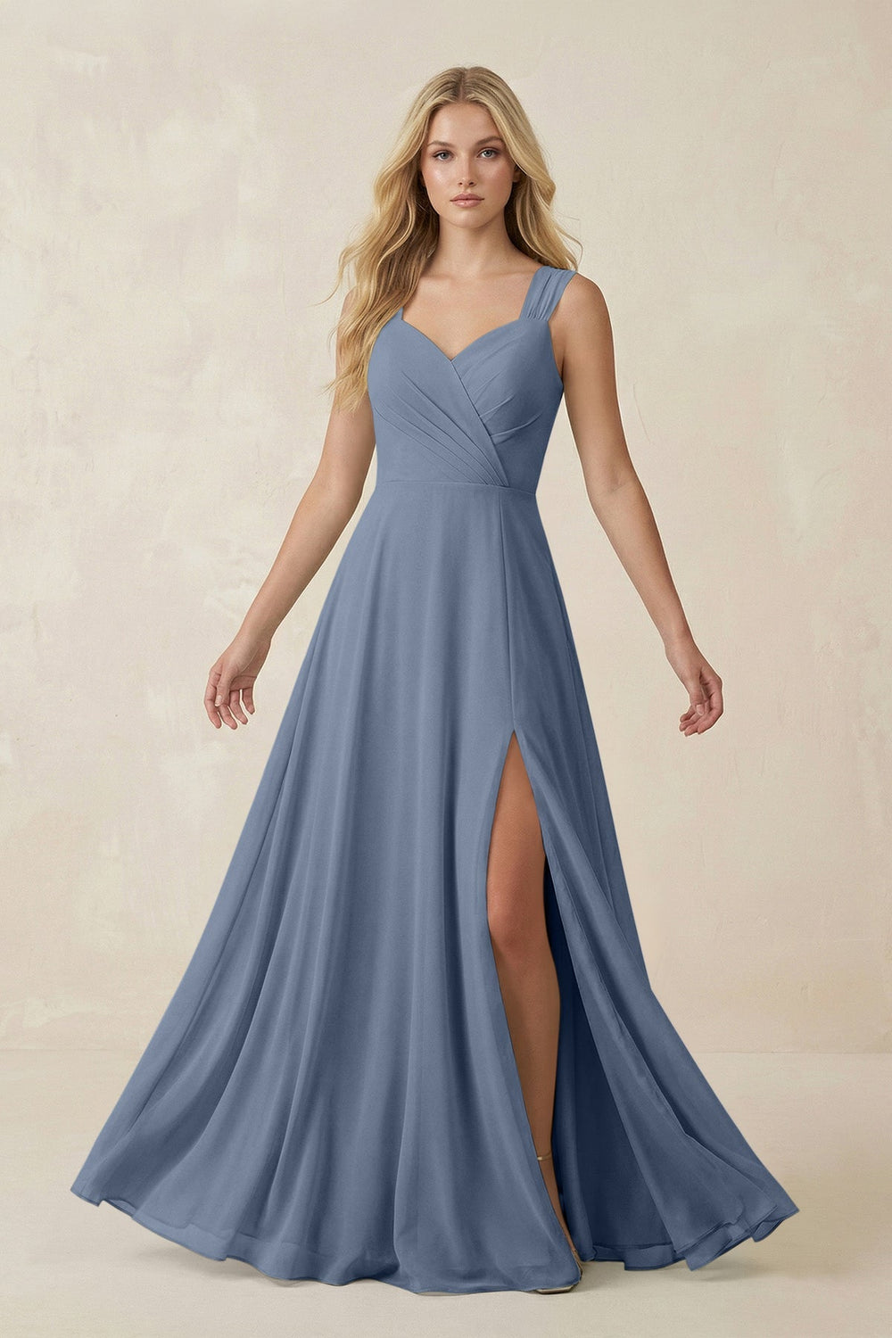 Sweetheart A - Line Chiffon Long Bridesmaid Dress in Neptune - SHE IS ME Bridesmaid Dresses