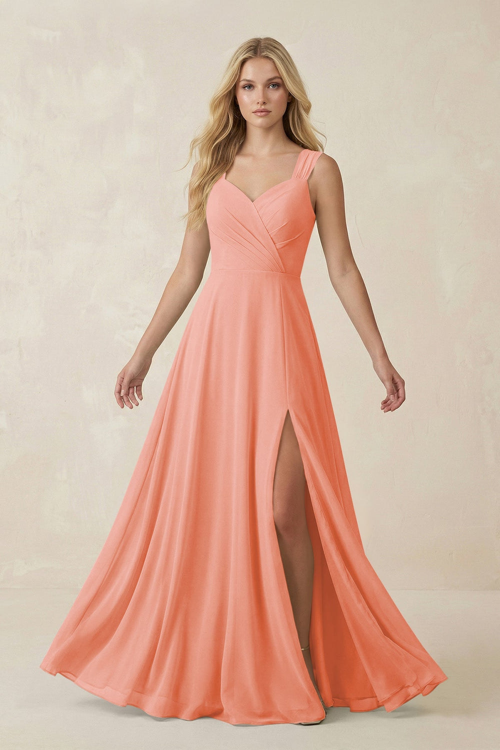 Sweetheart A - Line Chiffon Long Bridesmaid Dress in Rosette - SHE IS ME Bridesmaid Dresses