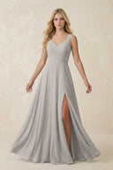 Sweetheart A - Line Chiffon Long Bridesmaid Dress in Silver - SHE IS ME Bridesmaid Dresses