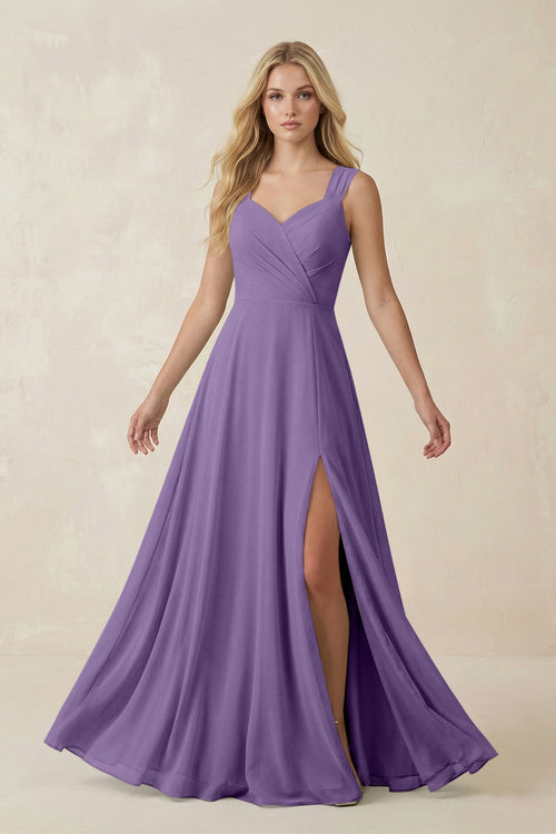 Sweetheart A - Line Chiffon Long Bridesmaid Dress in Tahiti - SHE IS ME Bridesmaid Dresses