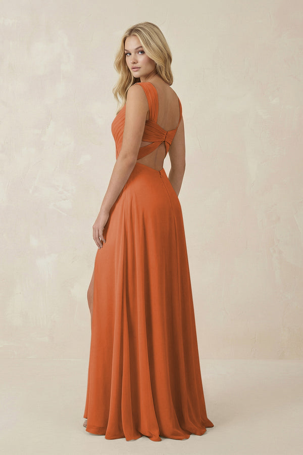 Sweetheart A - Line Chiffon Long Bridesmaid Dress in Terracotta - SHE IS ME Bridesmaid Dresses