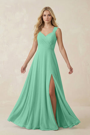 Sweetheart A - Line Chiffon Long Bridesmaid Dress in Turquoise - SHE IS ME Bridesmaid Dresses