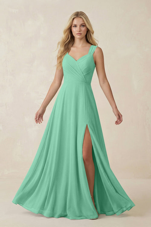 Sweetheart A - Line Chiffon Long Bridesmaid Dress in Turquoise - SHE IS ME Bridesmaid Dresses