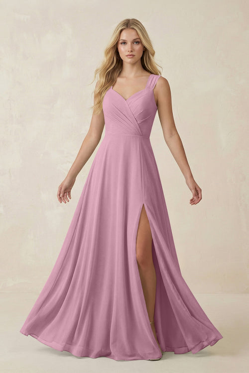 Sweetheart A - Line Chiffon Long Bridesmaid Dress in Vintage Mauve - SHE IS ME Bridesmaid Dresses