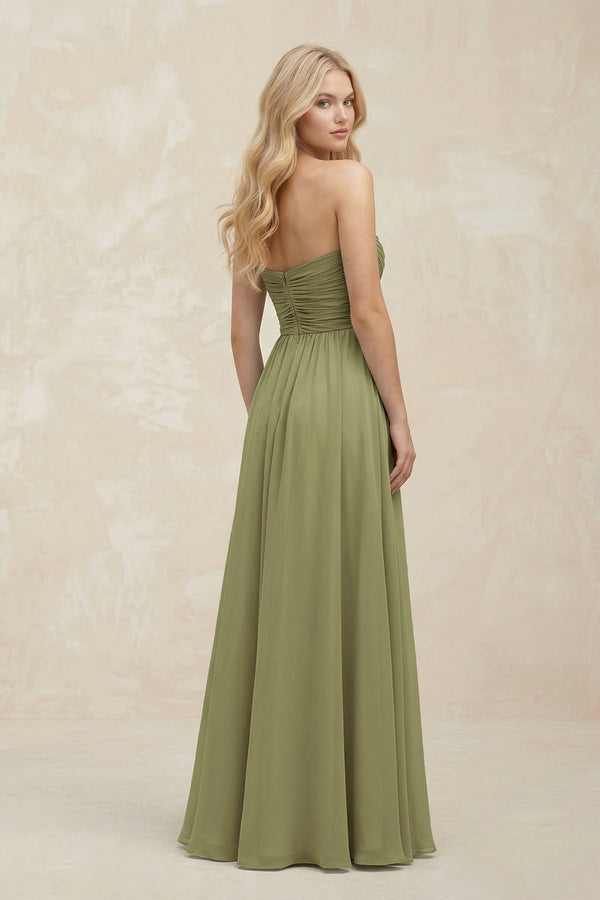 Sweetheart A - Line Pleated Chiffon Bridesmaid Dress in Moss Green - SHE IS ME Bridesmaid Dresses