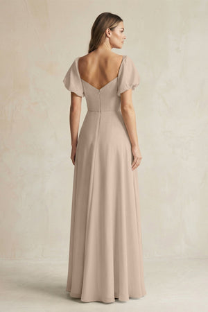 Sweetheart Puff Sleeve A - Line Chiffon Bridesmaid Dress in Almond - SHE IS ME Bridesmaid Dresses