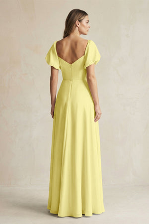 Sweetheart Puff Sleeve A - Line Chiffon Bridesmaid Dress in Buttercup - SHE IS ME Bridesmaid Dresses