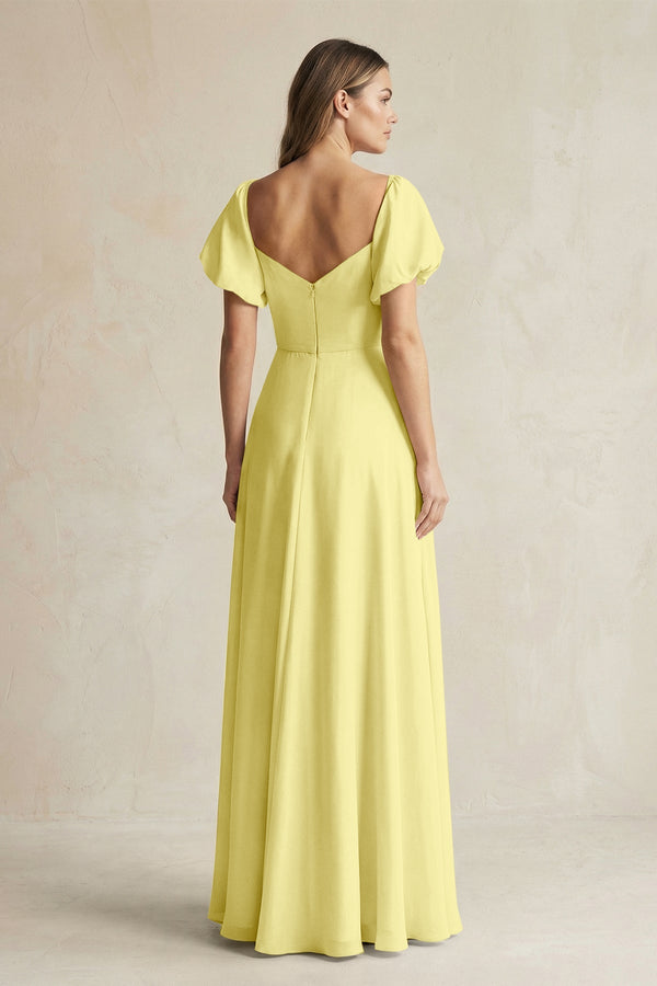 Sweetheart Puff Sleeve A - Line Chiffon Bridesmaid Dress in Buttercup - SHE IS ME Bridesmaid Dresses
