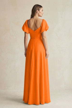 Sweetheart Puff Sleeve A - Line Chiffon Bridesmaid Dress in Cinnamon - SHE IS ME Bridesmaid Dresses
