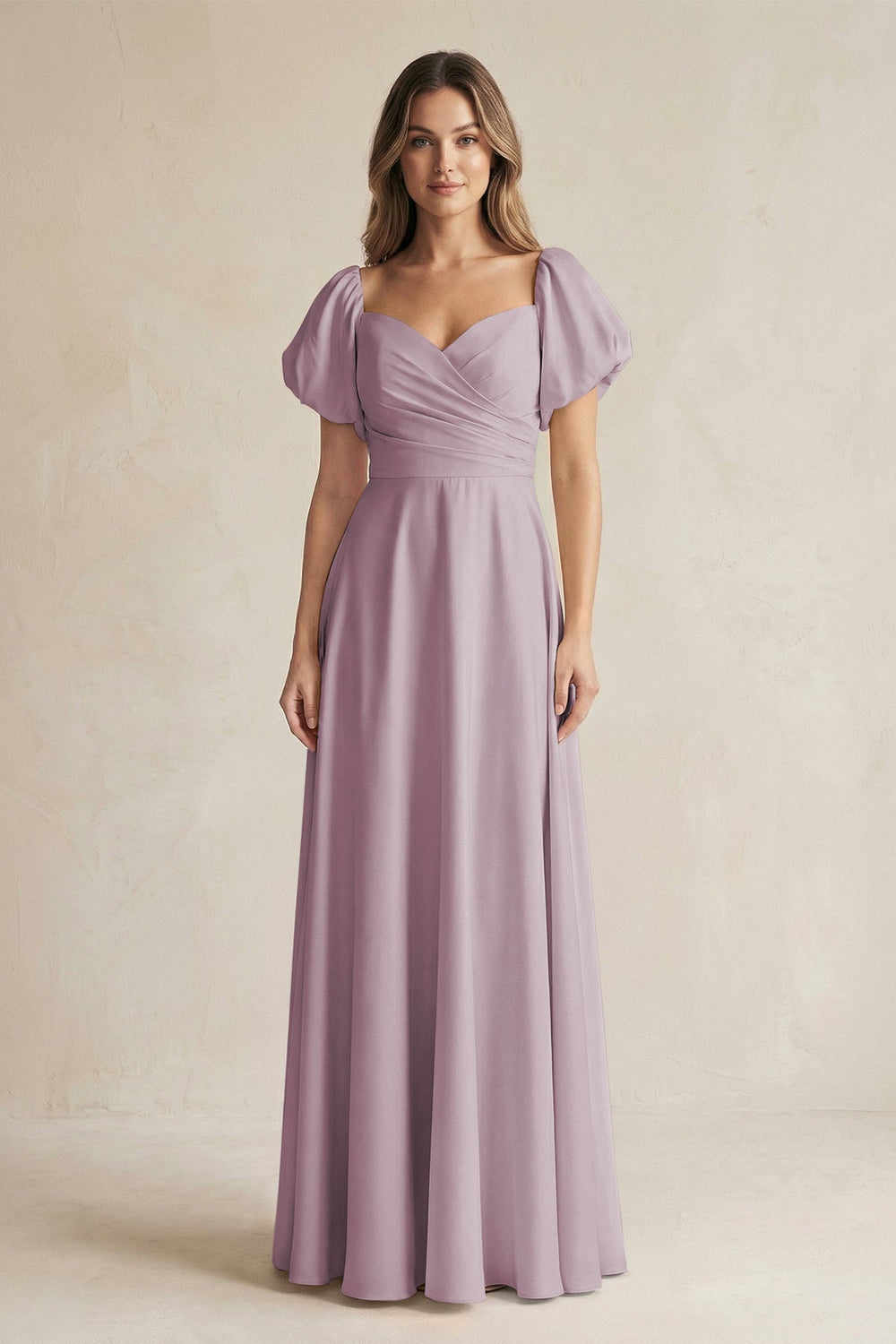 Sweetheart Puff Sleeve A - Line Chiffon Bridesmaid Dress in Dusk - SHE IS ME Bridesmaid Dresses