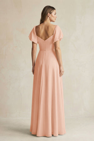 Sweetheart Puff Sleeve A - Line Chiffon Bridesmaid Dress in English Rose - SHE IS ME Bridesmaid Dresses