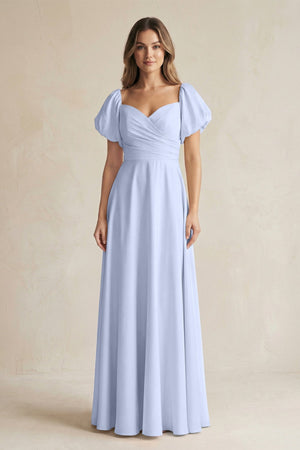 Sweetheart Puff Sleeve A - Line Chiffon Bridesmaid Dress in Ice - SHE IS ME Bridesmaid Dresses