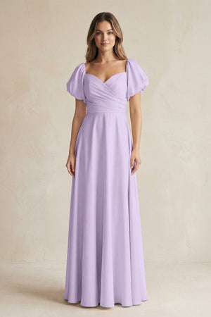 Sweetheart Puff Sleeve A - Line Chiffon Bridesmaid Dress in Lavender - SHE IS ME Bridesmaid Dresses